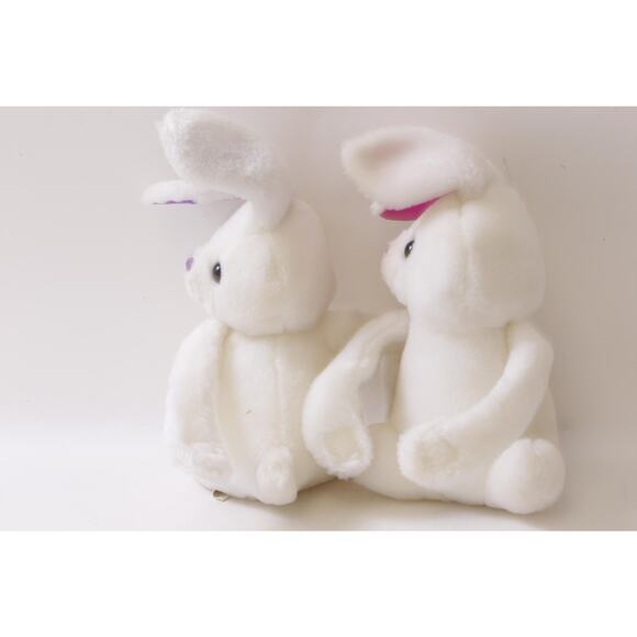 Two Plush White Hugging Rabbits with Purple and Pink Ears, Soft Toy, 643 - Picture 2 of 5